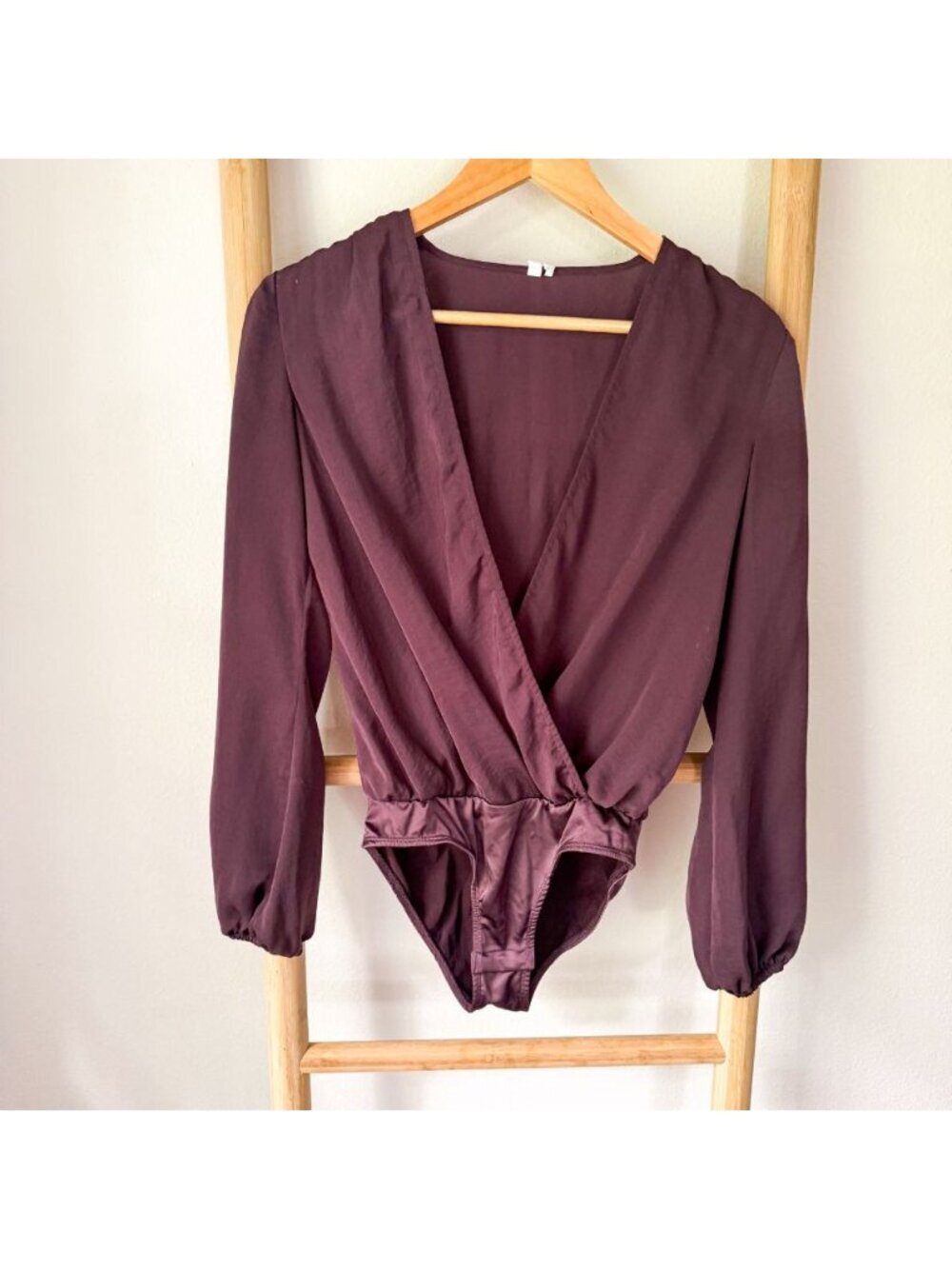 Urban Outfitters Out From Under Gigi Satin Wrap Bodysuit Plum Purple XS - Picture 2 of 10